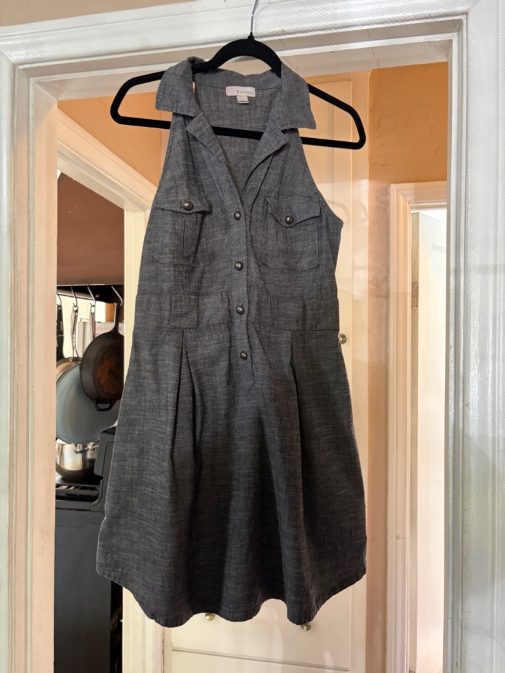Monteau Sleeveless Shirt Dress – Size Large – Gray Chambray Look – Fit & Flare